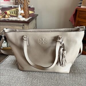 Tory Burch Beige Leather Tote with Tassel